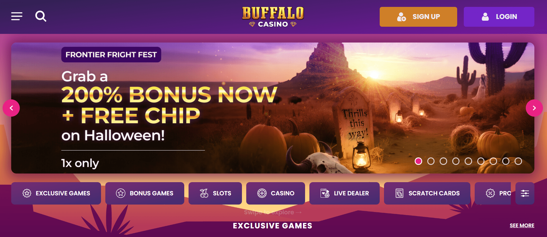 Screenshot of Buffalo Casino big reels and exciting atmosphere
