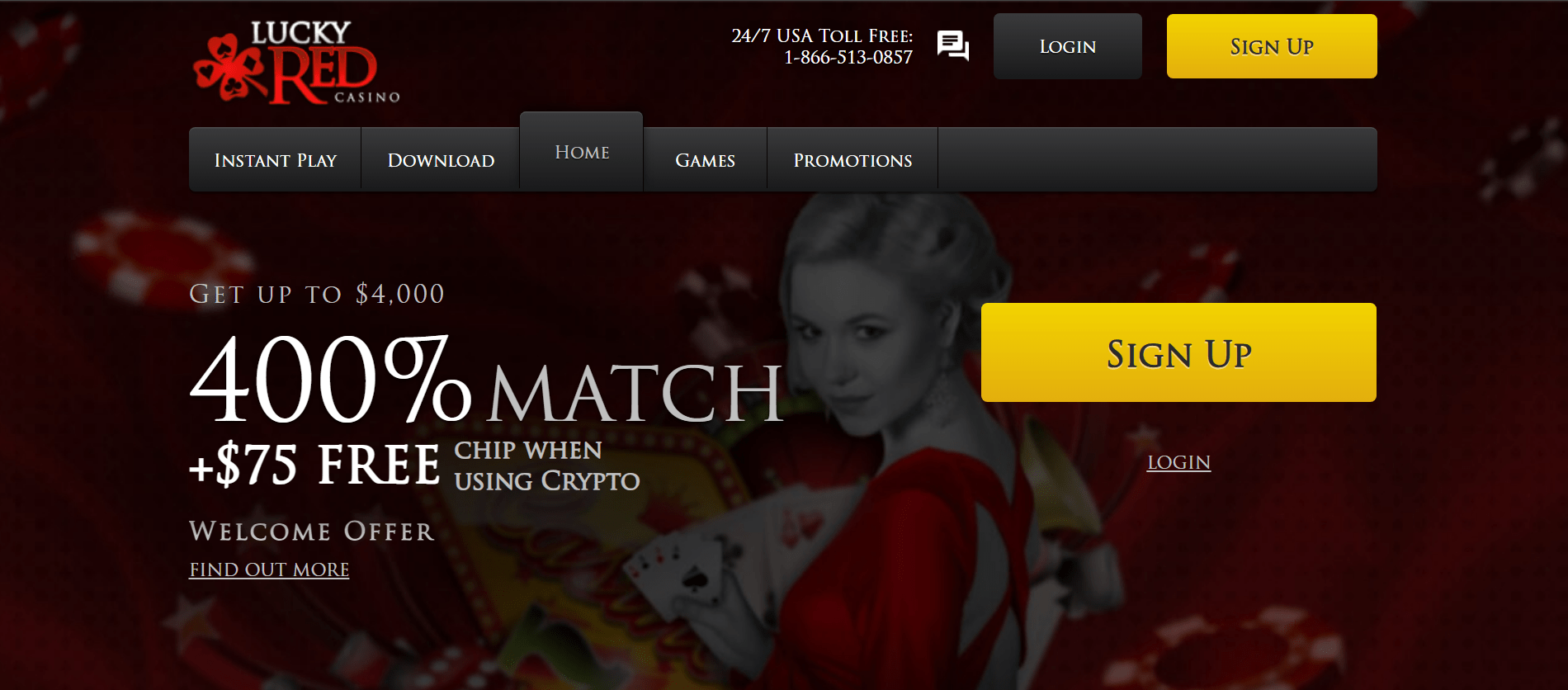 Lucky Red casino homepage screenshot for polished everyday play